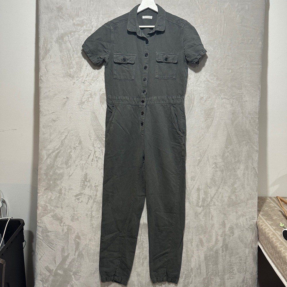 Outerknown S.E.A Suit Jumpsuit Charcoal Gray Organic Cotton Linen Short Sleeve S